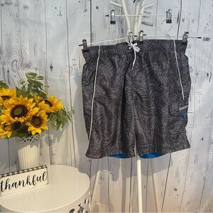 Speedo Mens Board Shorts Bathing Suit Gray Palm Leafs Sz S Preowned